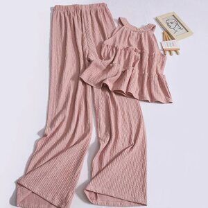 New Sweet Ruffles O Neck Sleeveless Tops High Waist Loose Casual - pink